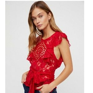 Free People Celeste Lace Wrap Top SZ M